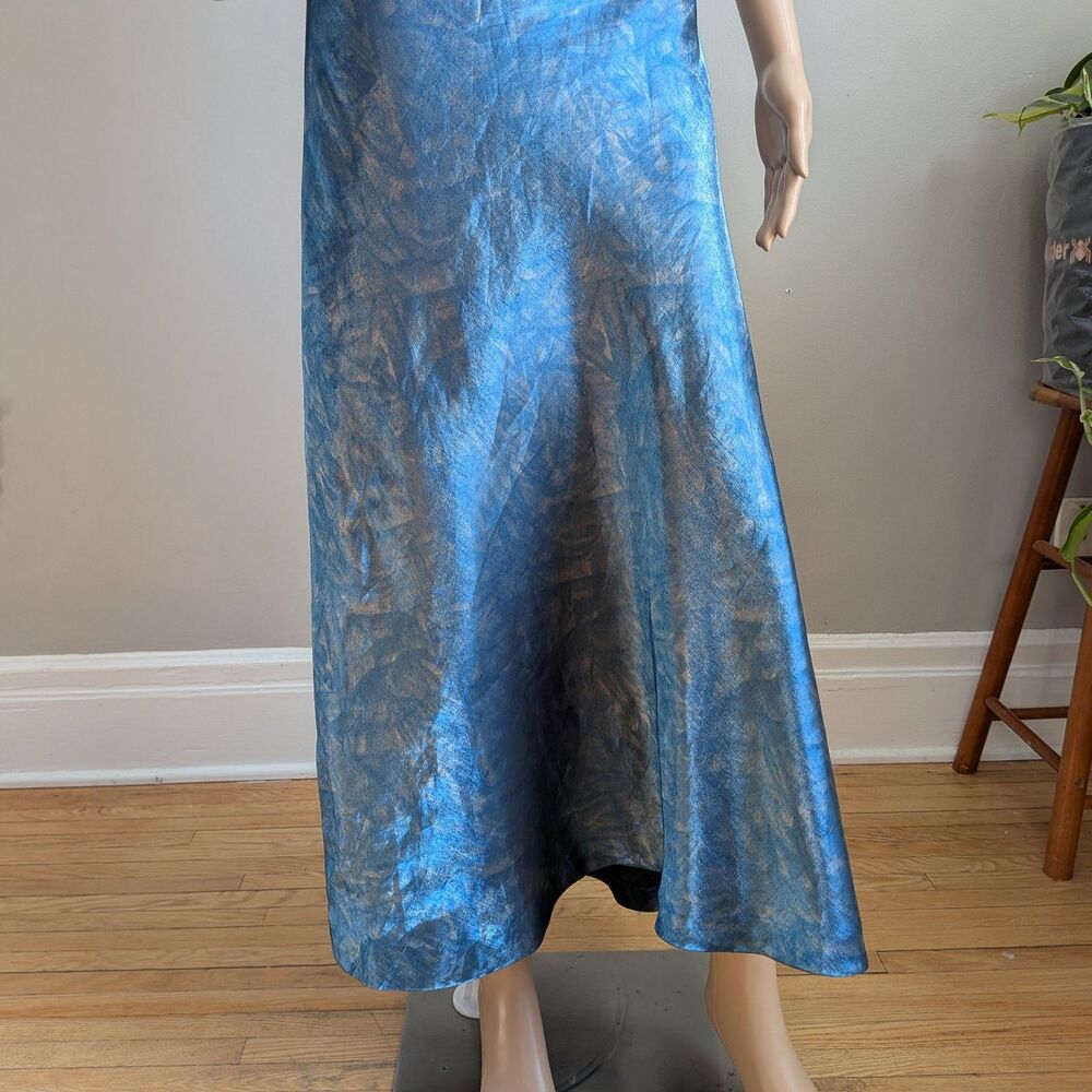 Vintage 90s Rue de la Paix Blue Prom Gown Slip Dress Maxi Strappy Size 9 - Picture 4 of 10